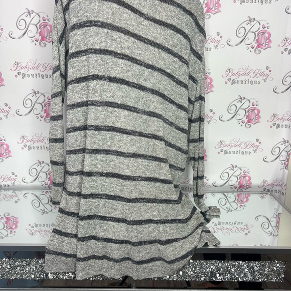 Free people sweater top knitted striped grey black oversized comfy pull over - Picture 2 of 4